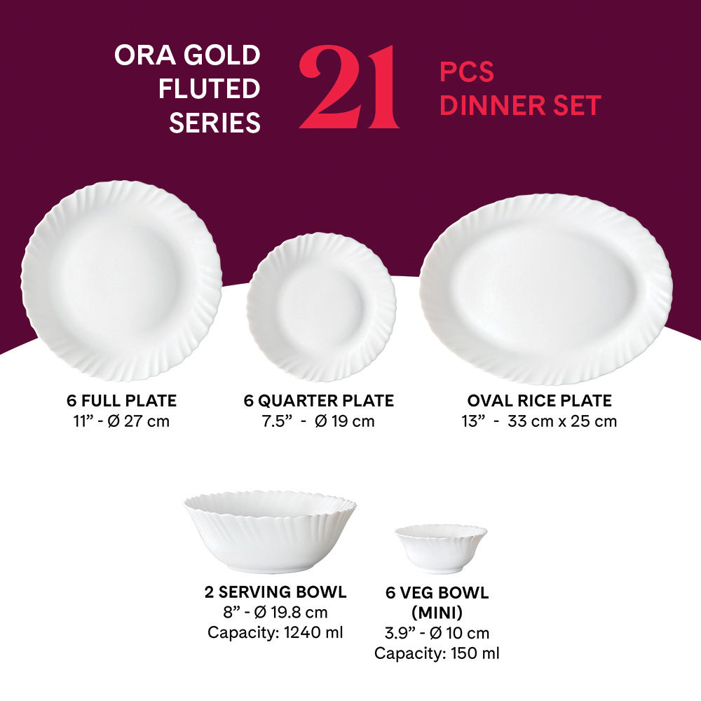 Larah by Borosil Ora Gold Dinner Set 21 pc Set: Serves 6