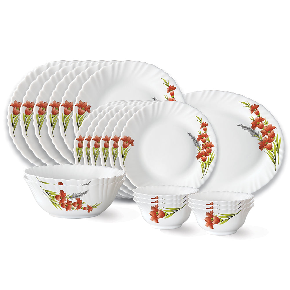Larah by Borosil Red Iris Dinner Set, 21 pc