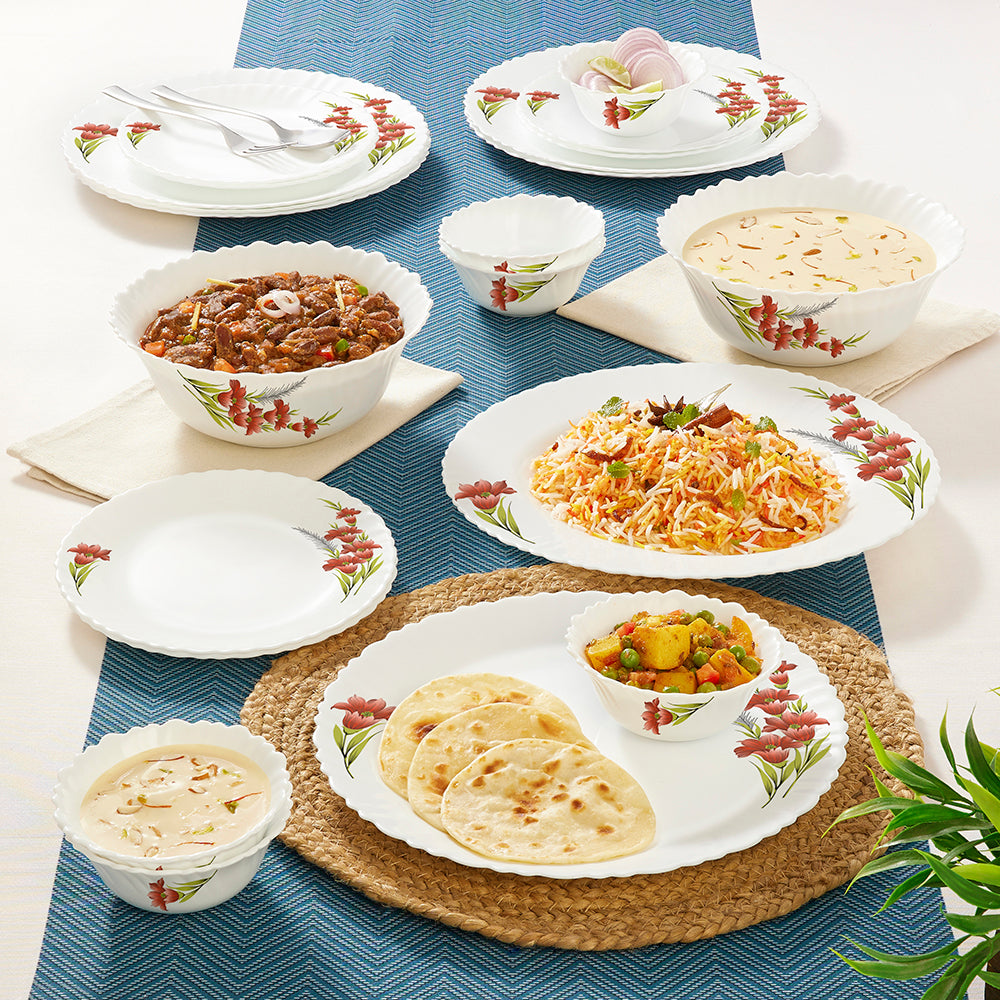 Larah by Borosil Red Iris Dinner Set 21 pc Set: Serves 6 (Option 1)