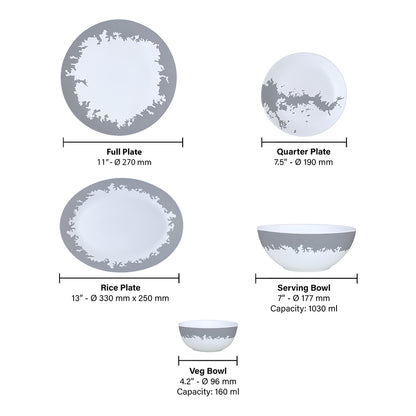 Larah by Borosil Silver Luna Dinner Set 21 pc Set: Serves 6