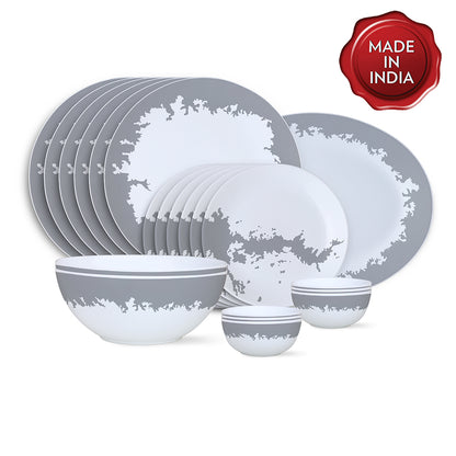 Larah by Borosil Silver Luna Dinner Set 21 pc Set: Serves 6