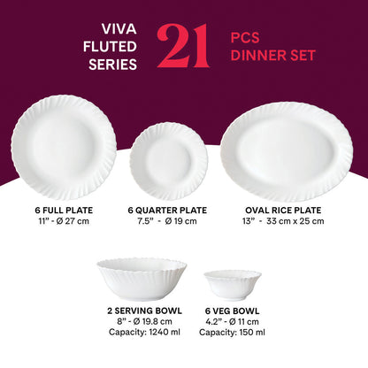 Larah by Borosil Viva Dinner Set 21 pc Set: Serves 6