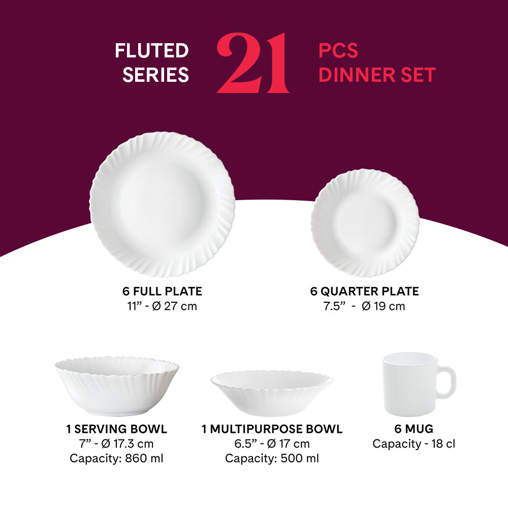 Larah by Borosil, Bellflower Dinner Set 21 pc Set: Serves 6 (Option 3)