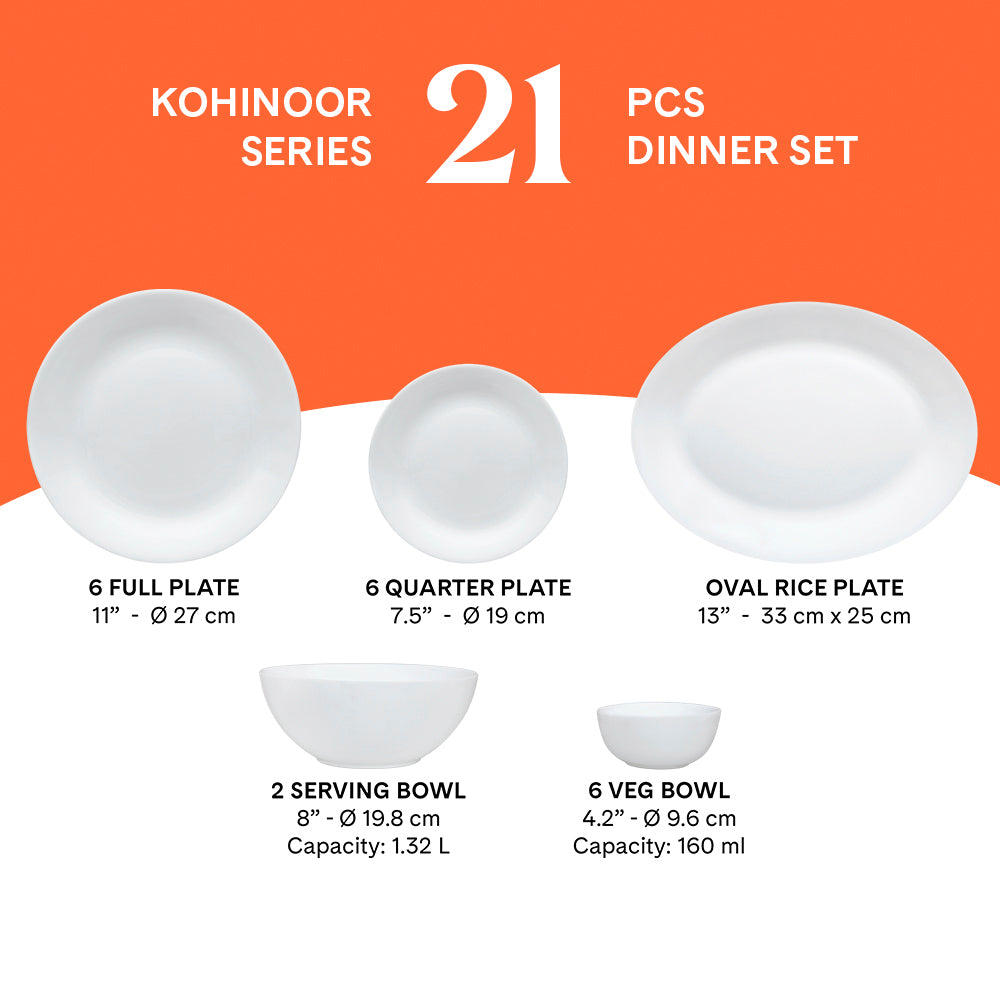 Larah by Borosil, Taj Dinner Set 21 pc Set: Serves 6