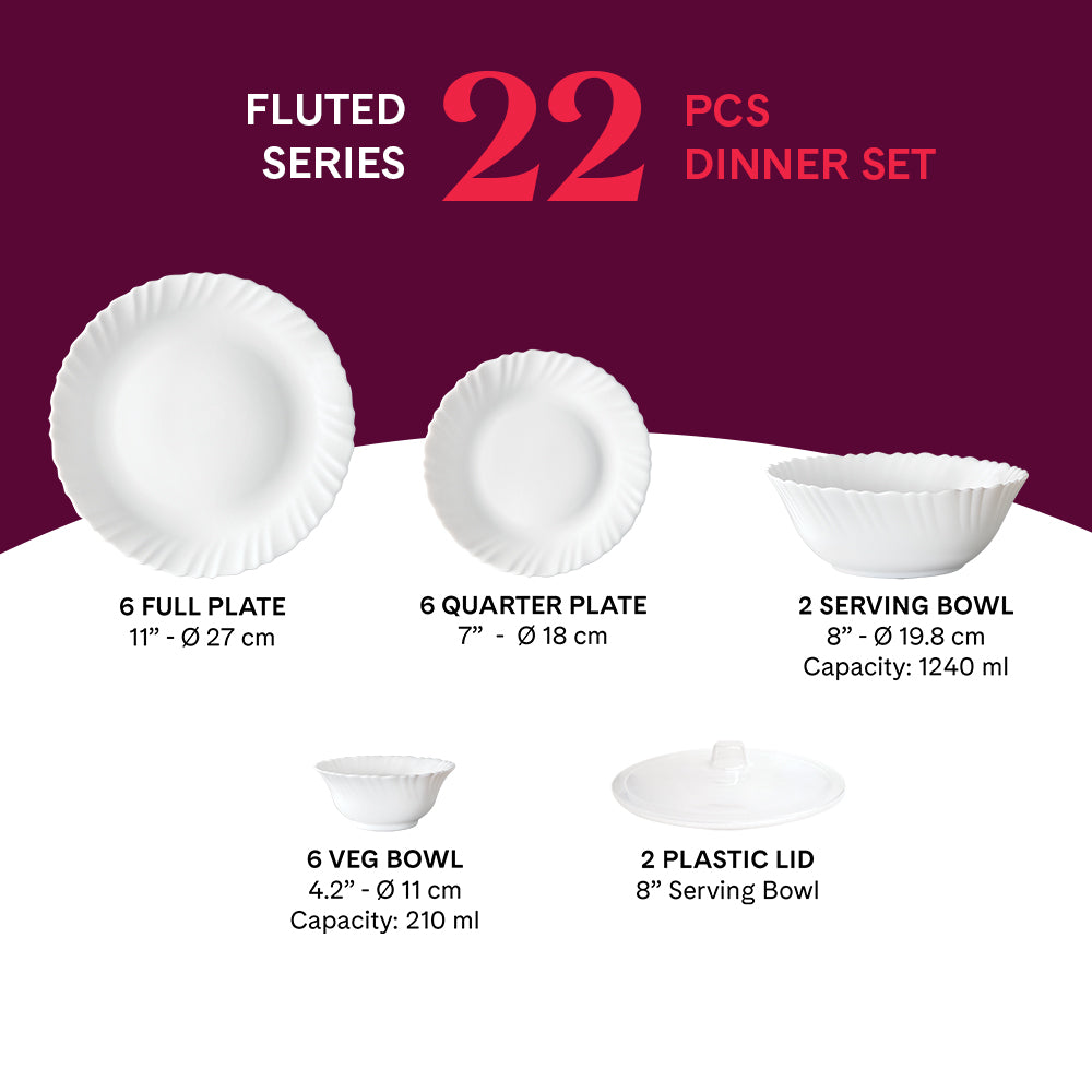 Larah by Borosil, Minerva Dinner Set 22 pc Set: Serves 6