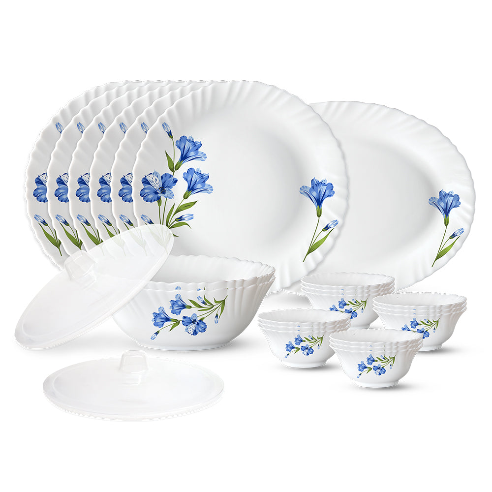 Larah by Borosil, Marina Blue Dinner Set 23 pc Set: Serves 6 (Option 2)