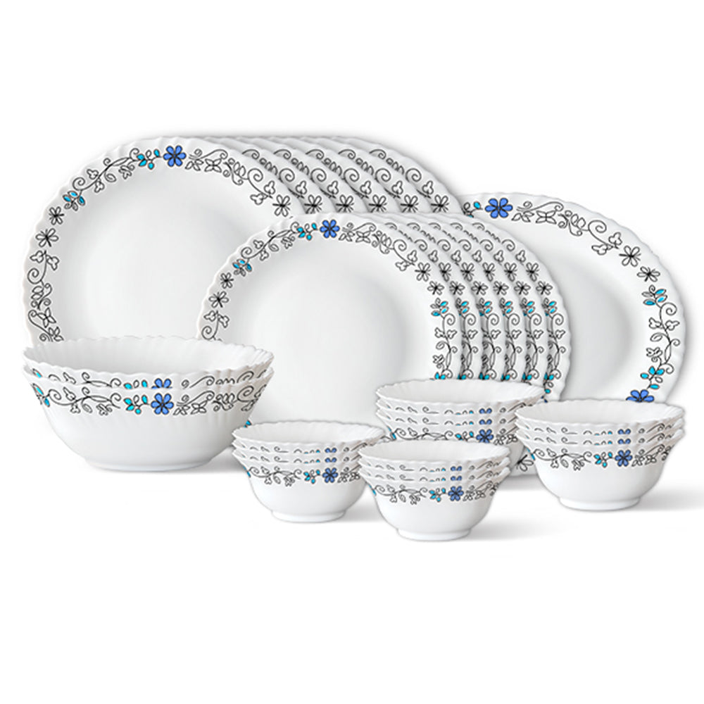 Larah by Borosil, Blue Iris Dinner Set 27 pc Set: Serves 6
