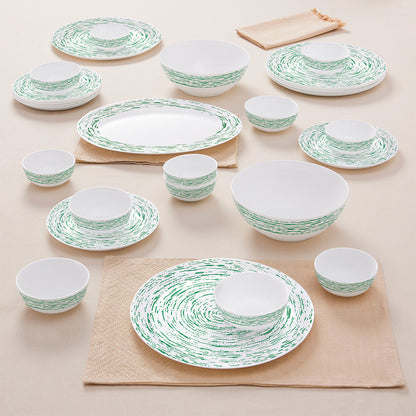 Larah by Borosil, Opalware, Microwave Safe, Green Nova Dinner Set (Serves 4,6,8) 27 pc Set: Serves 6