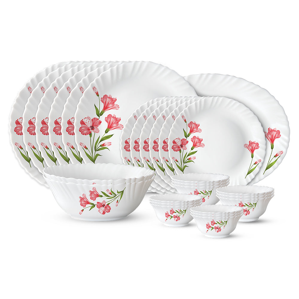 Larah by Borosil, Marina Peach Dinner Set 27 pc Set: Serves 6