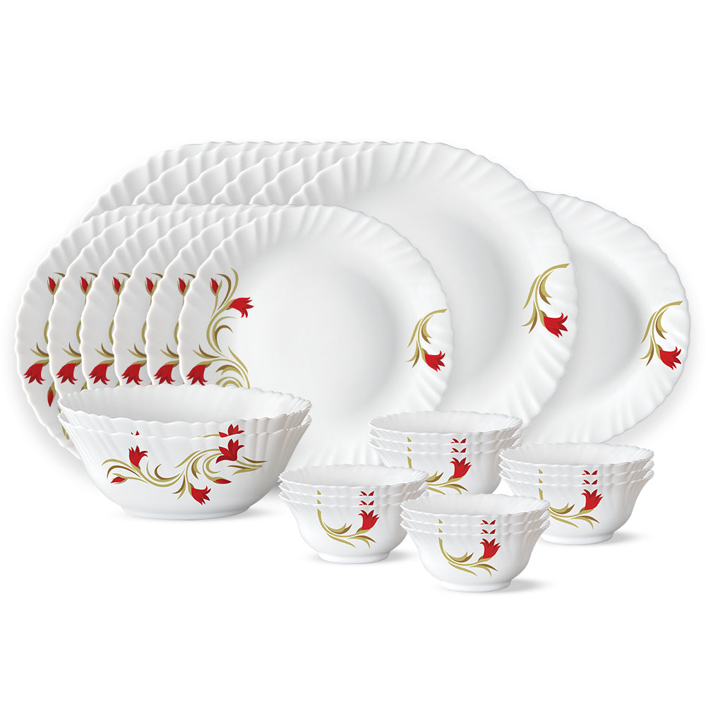 Larah by Borosil Red Lily Dinner Set, 27 pc
