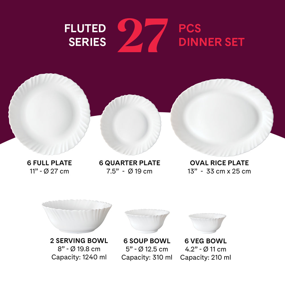 Larah by Borosil Red Lily Dinner Set 27 pc Set: Serves 6 (Option 1)