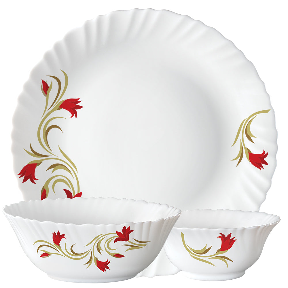 Larah by Borosil Red Lily Dinner Set 27 pc Set: Serves 6 (Option 1)
