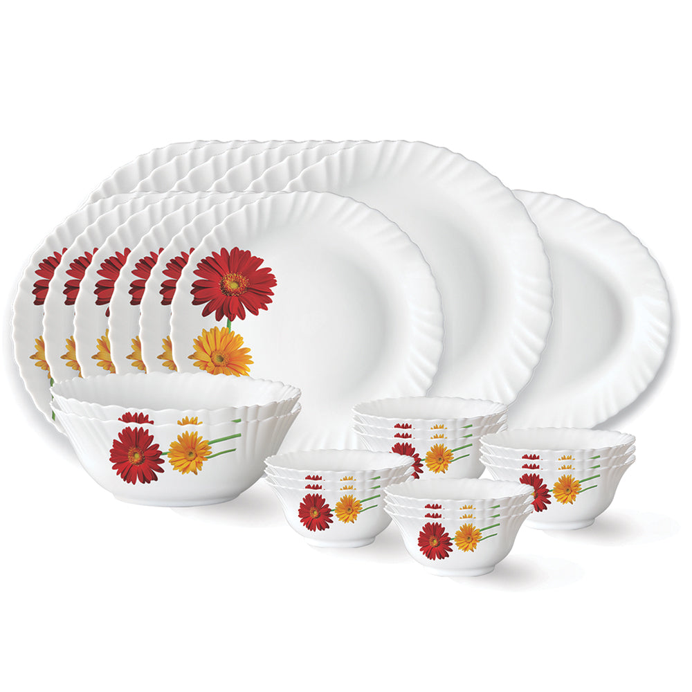 Larah by Borosil Zinnia Dinner Set 27 pc Set: Serves 6
