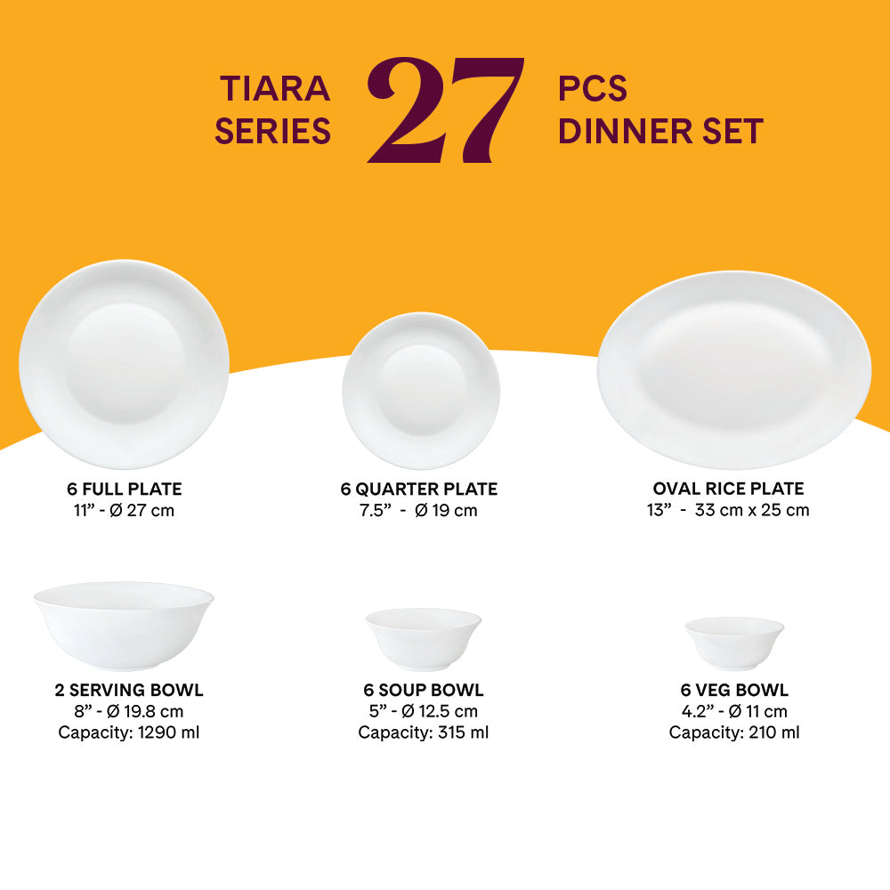 Larah by Borosil, Zoya Dinner Set 27 pc Set: Serves 6