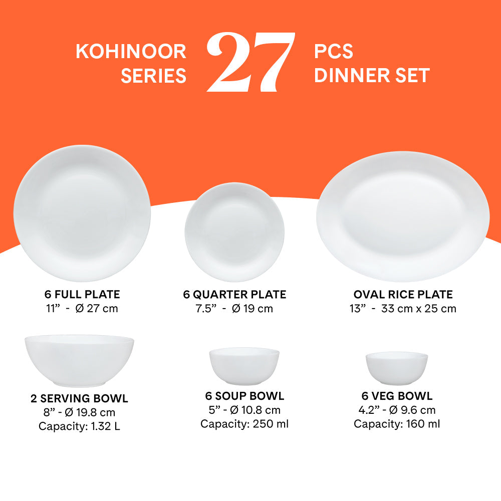 Larah by Borosil, Splenda Dinner Set, 27 pc
