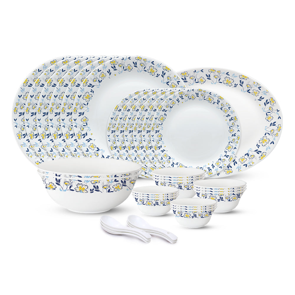 Larah by Borosil, Amara Blue Dinner Set 33 pc Set: Serves 6