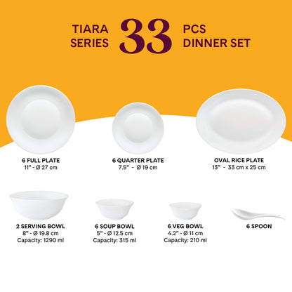 Larah by Borosil, Amara Blue Dinner Set 33 pc Set: Serves 6