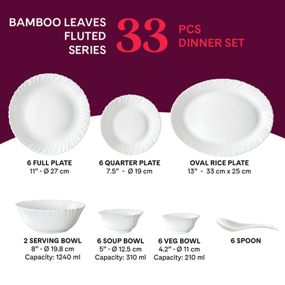 Larah by Borosil Bamboo Leaves Dinner Set 33 pc Set: Serves 6