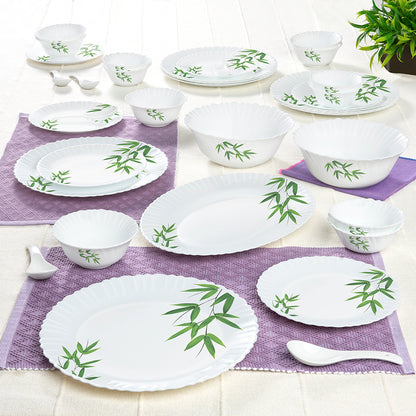 Larah by Borosil Bamboo Leaves Dinner Set 33 pc Set: Serves 6