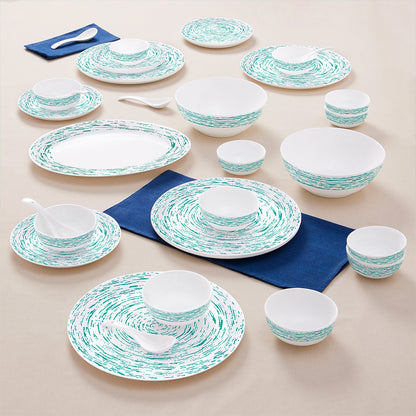 Larah by Borosil, Opalware, Microwave Safe, Blue Nova Dinner Set (Serves 4,6,8) 33 pc Set: Serves 6