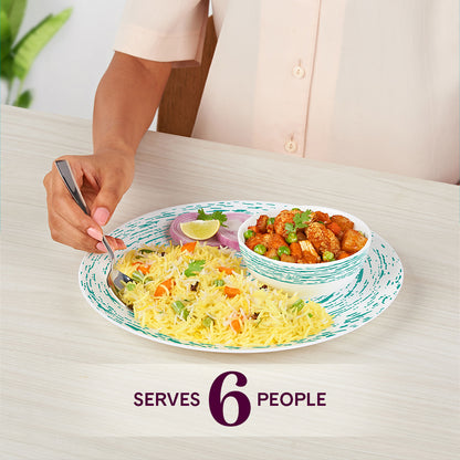 Larah by Borosil, Opalware, Microwave Safe, Blue Nova Dinner Set (Serves 4,6,8) 33 pc Set: Serves 6