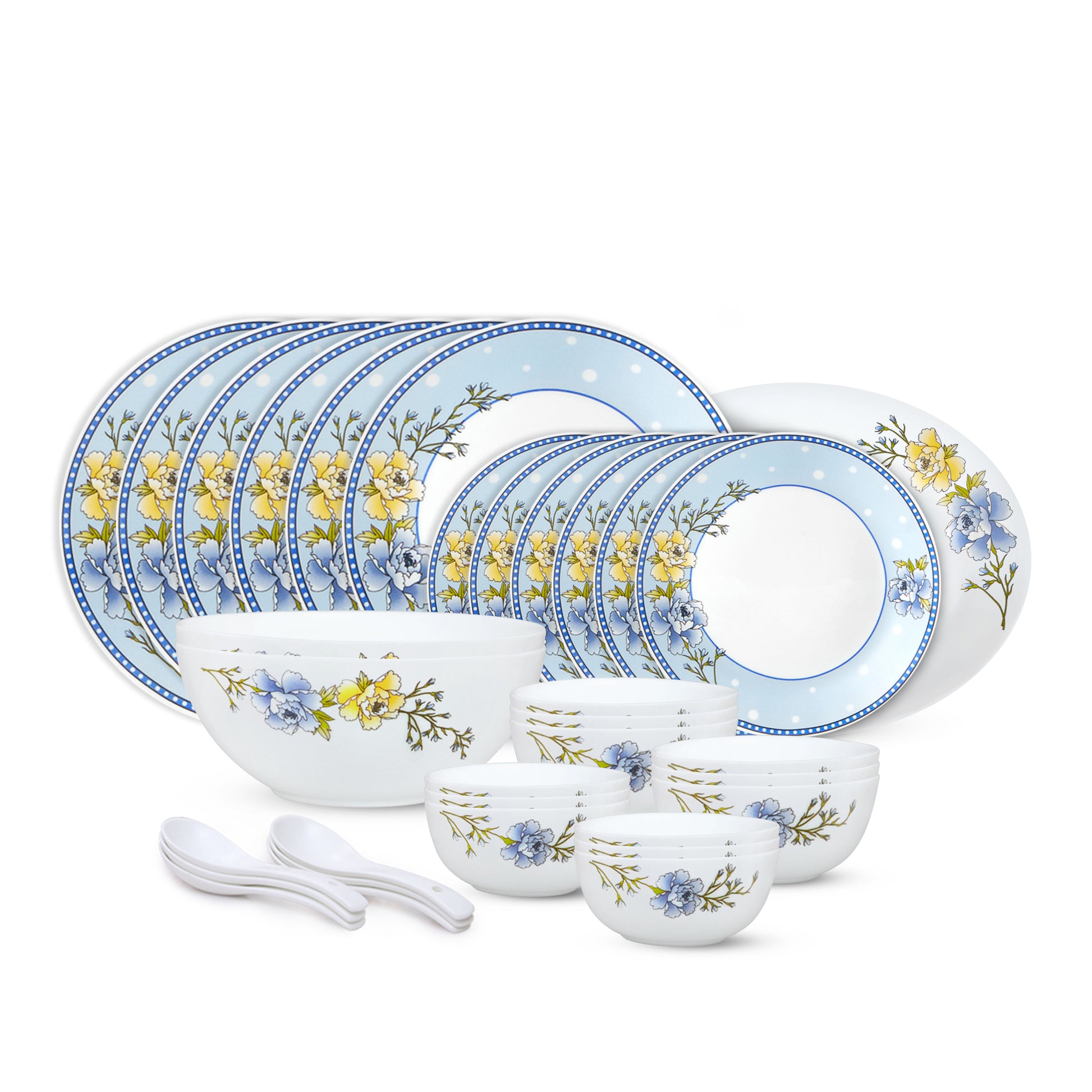 Larah by Borosil Blue Sapphire Dinner Set 33 pc Set: Serves 6