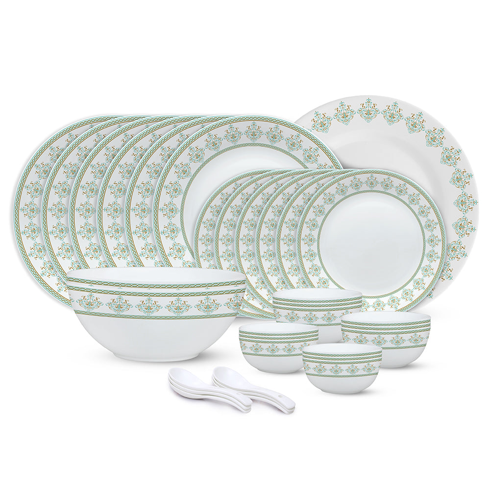 Larah by Borosil, Cyan Dinner Set 33 pc Set: Serves 6