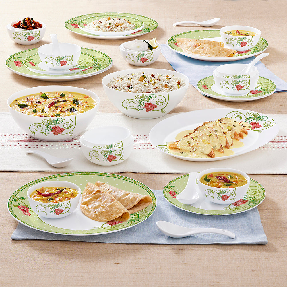 Larah by Borosil Emerald Dinner Set 33 pc Set: Serves 6
