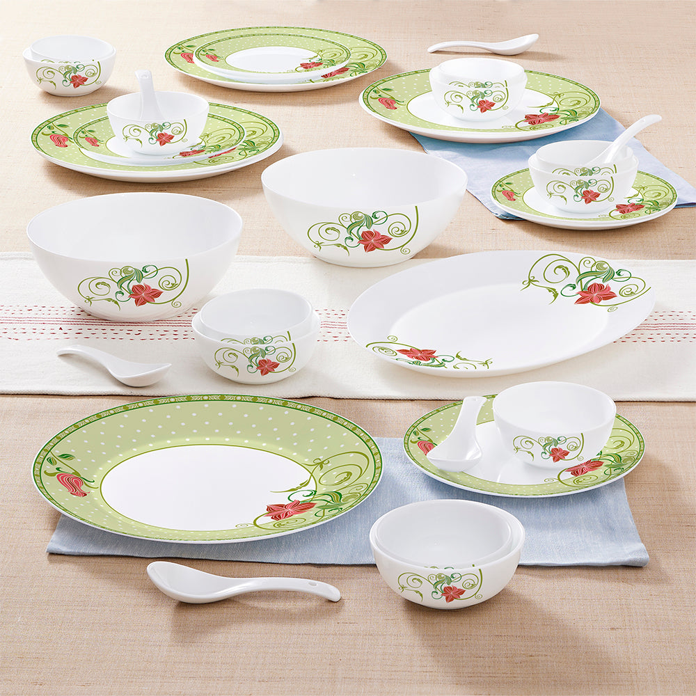 Larah by Borosil Emerald Dinner Set 33 pc Set: Serves 6