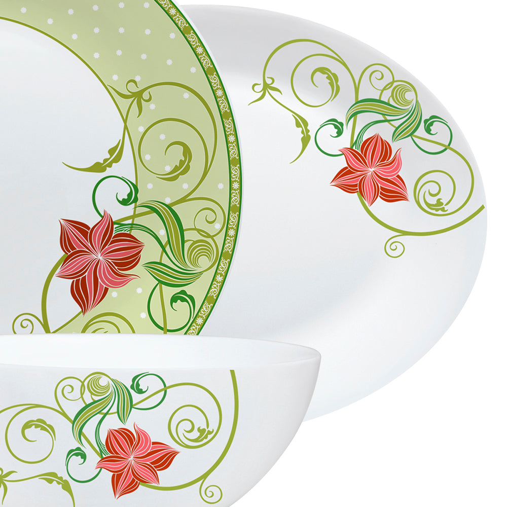 Larah by Borosil Emerald Dinner Set 33 pc Set: Serves 6