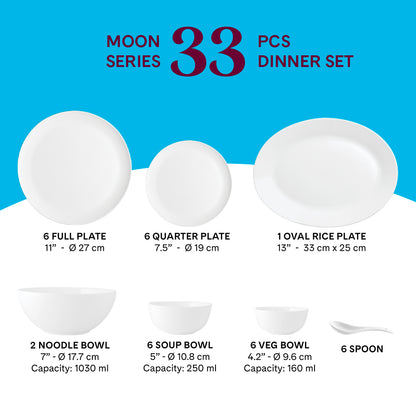 Larah by Borosil, Eden Blue Dinner Set 33 pc Set: Serves 6