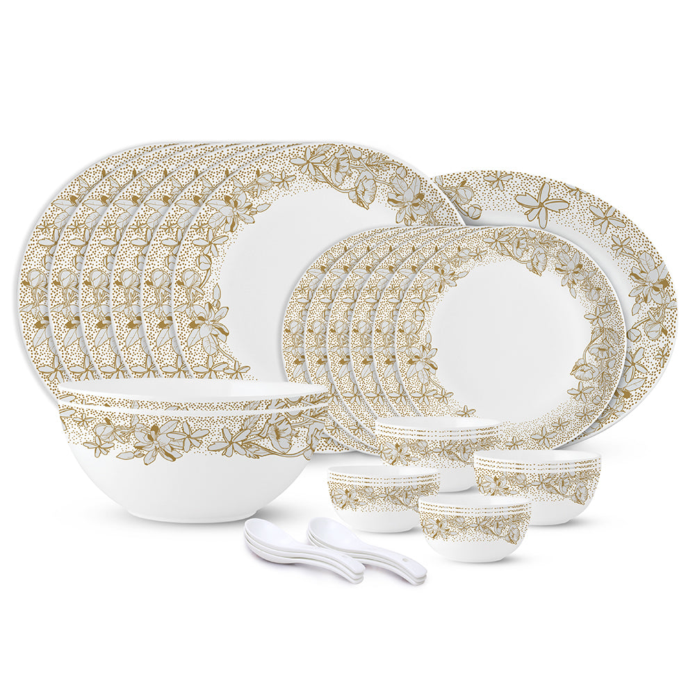Larah by Borosil, Eden Green Dinner Set 33 pc Set: Serves 6