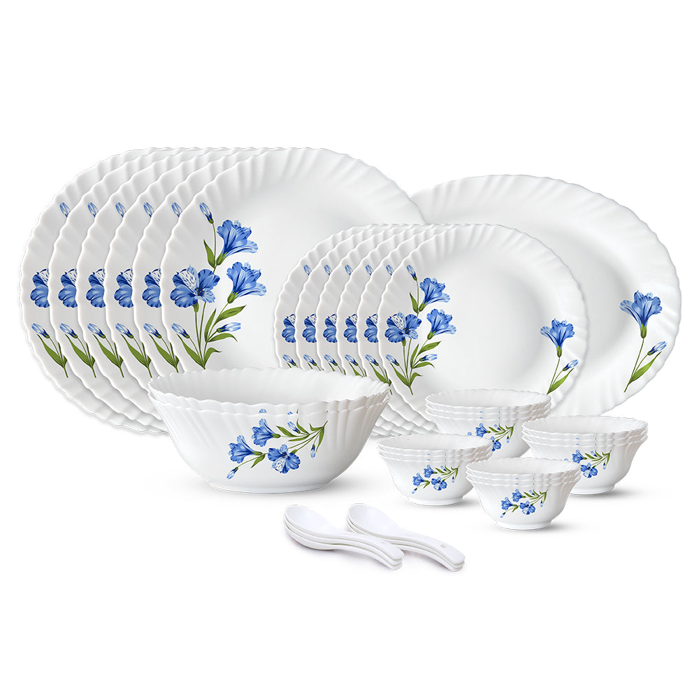 Larah by Borosil, Marina Blue Dinner Set 33 pc Set: Serves 6
