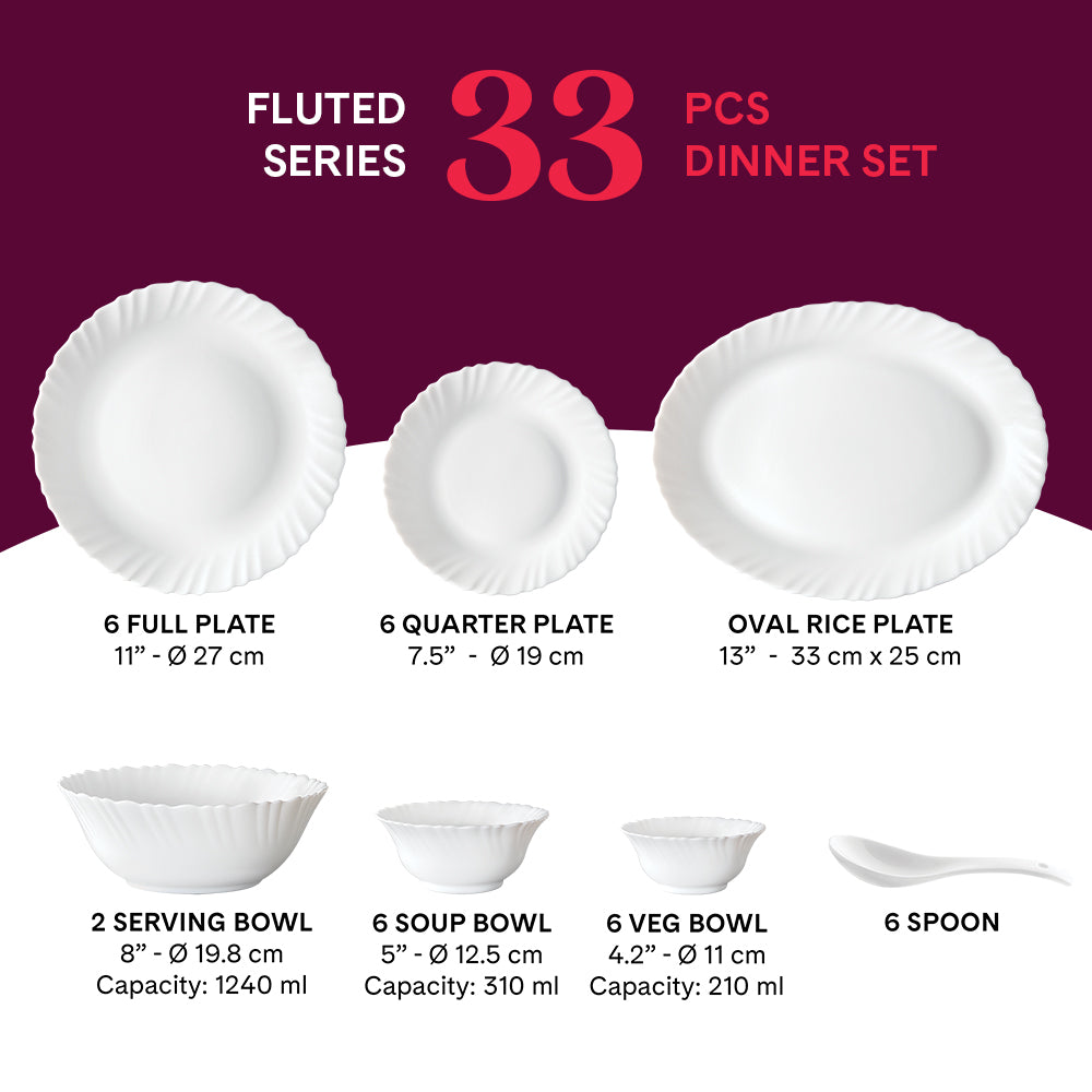 Larah by Borosil, Marina Blue Dinner Set 33 pc Set: Serves 6