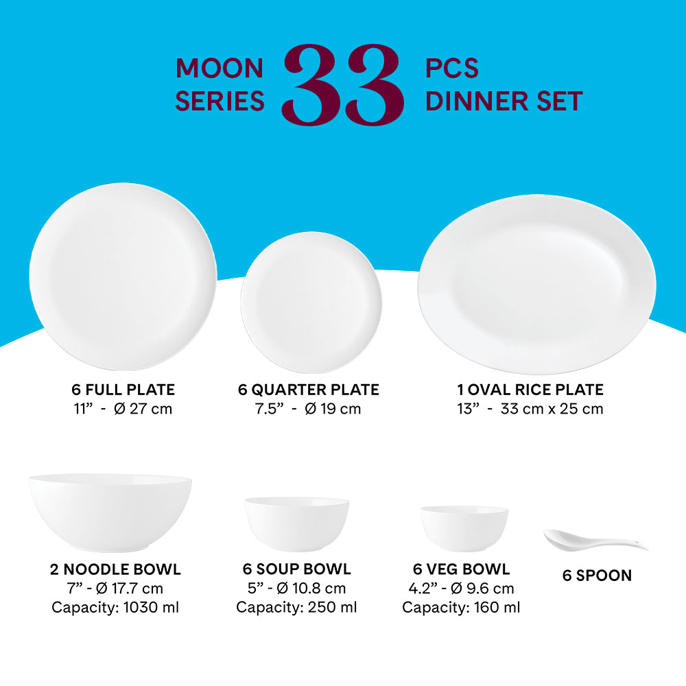 Larah by Borosil, Petra Dinner Set 33 pc Set: Serves 6