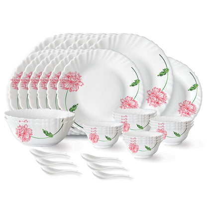 Larah by Borosil Red Mist Dinner Set 33 pc Set: Serves 6 (Option 1)