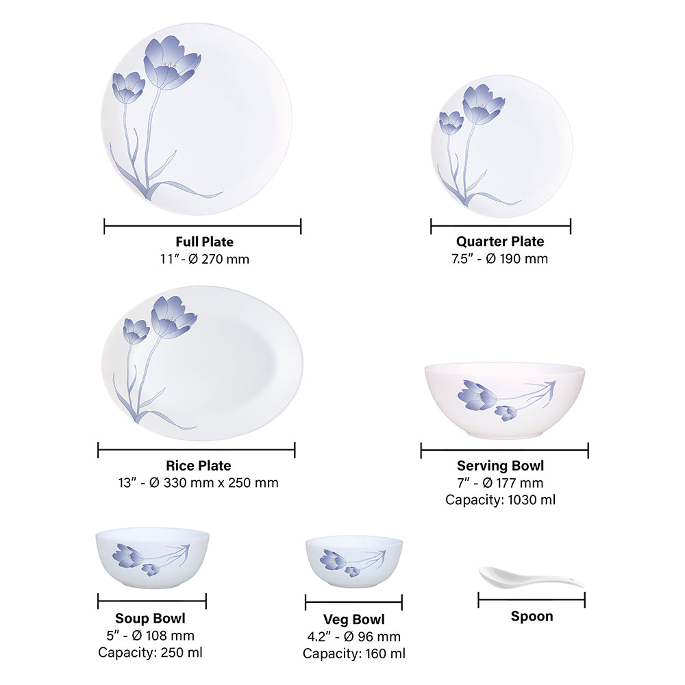 Larah by Borosil Tulip Dinner Set 33 pc Set: Serves 6