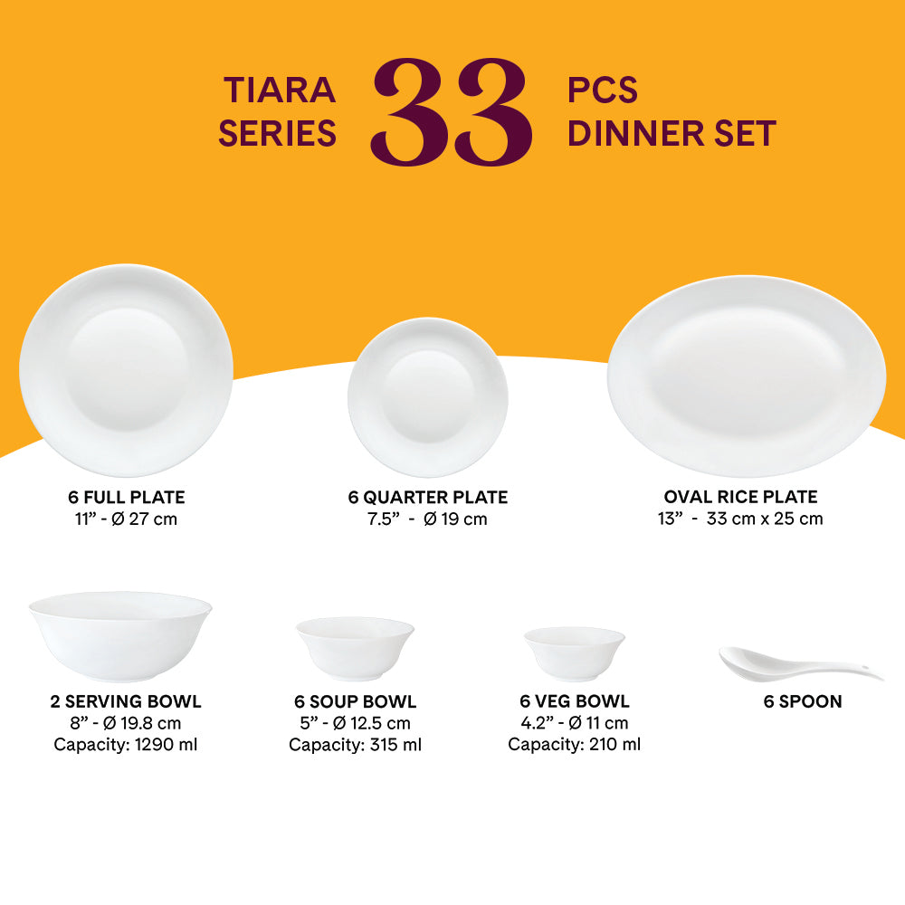 Larah by Borosil, Zoya Dinner Set 33 pc Set: Serves 6