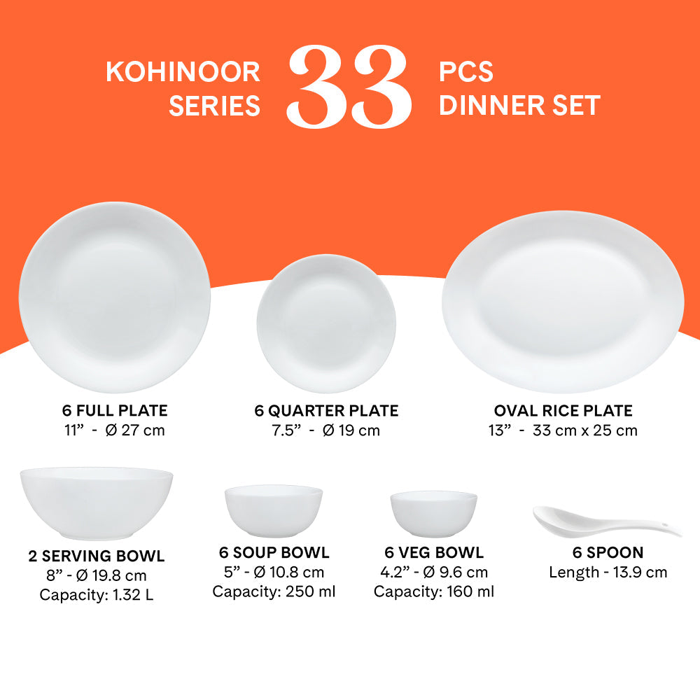Larah by Borosil, Splenda Dinner Set, 33 pc