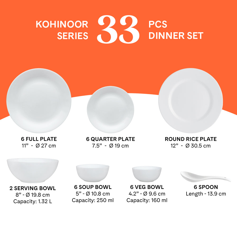 Larah by Borosil, Taj Dinner Set 33 pc Set: Serves 6