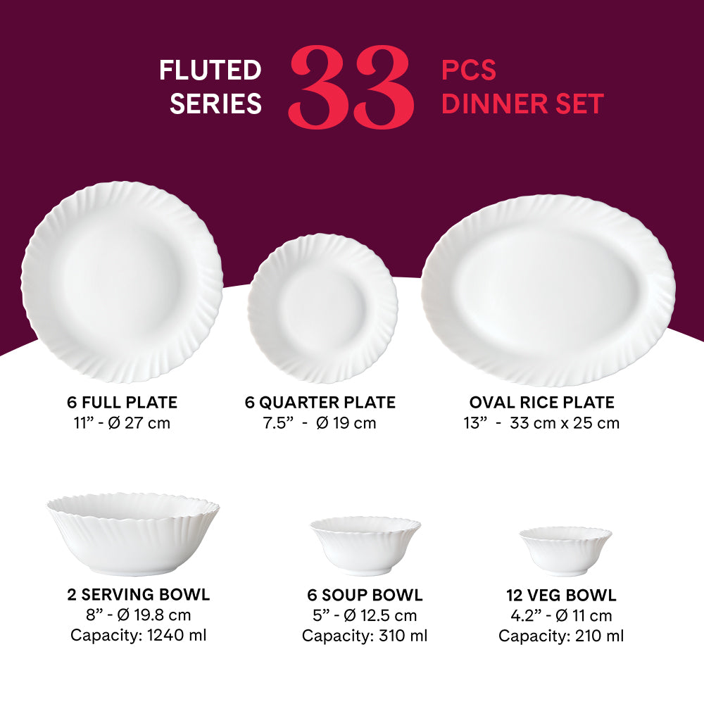 Larah by Borosil Fern Dinner Set 33 pc Set: Serves 6 (Option 1)