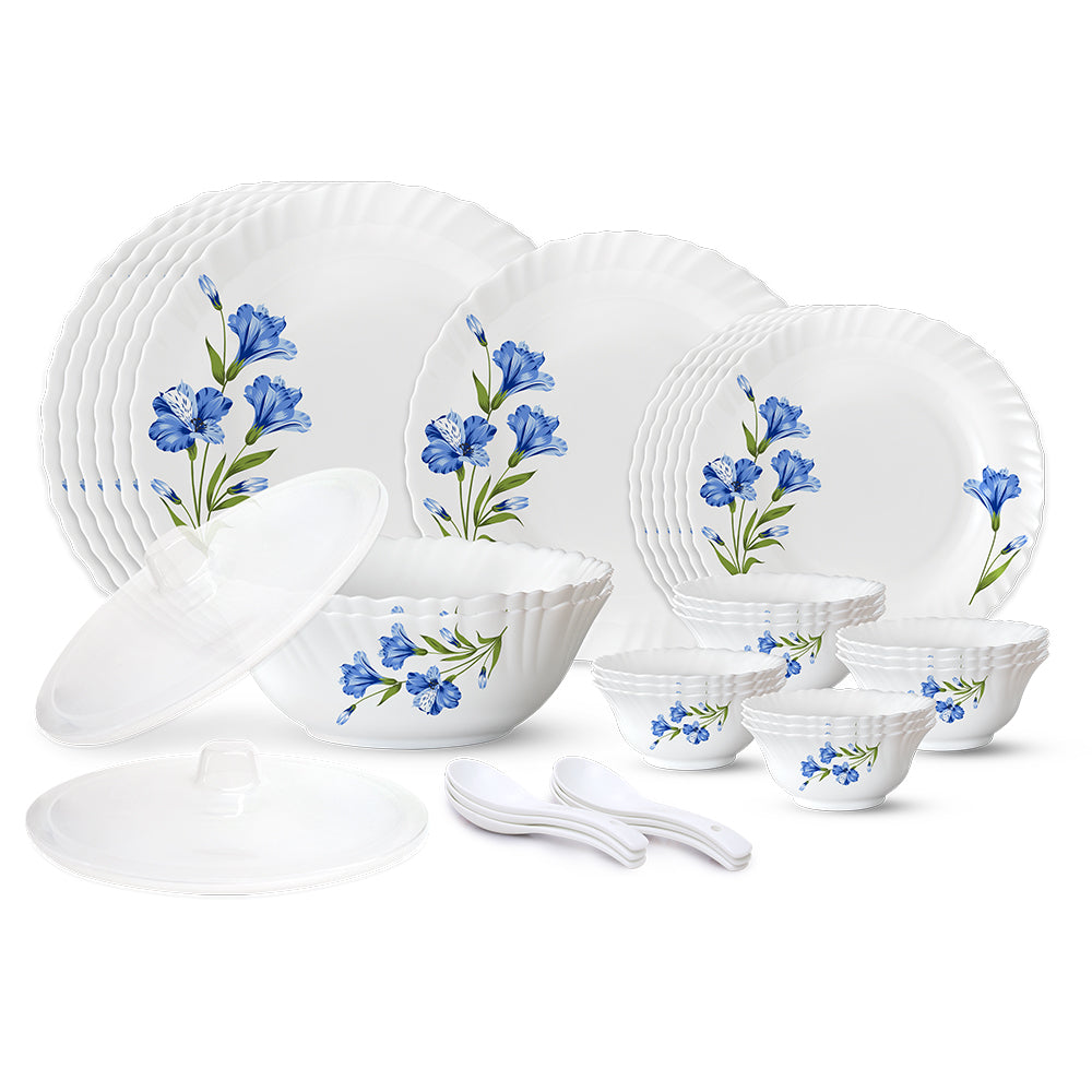 Larah by Borosil, Marina Blue Dinner Set 35 pc Set: Serves 6 (Option 2)