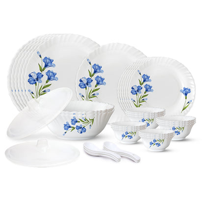 Larah by Borosil, Marina Blue Dinner Set 35 pc Set: Serves 6 (Option 2)