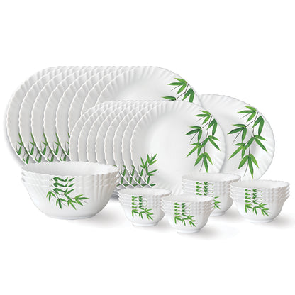 Larah by Borosil Bamboo Leaves Dinner Set 36 pc Set: Serves 8
