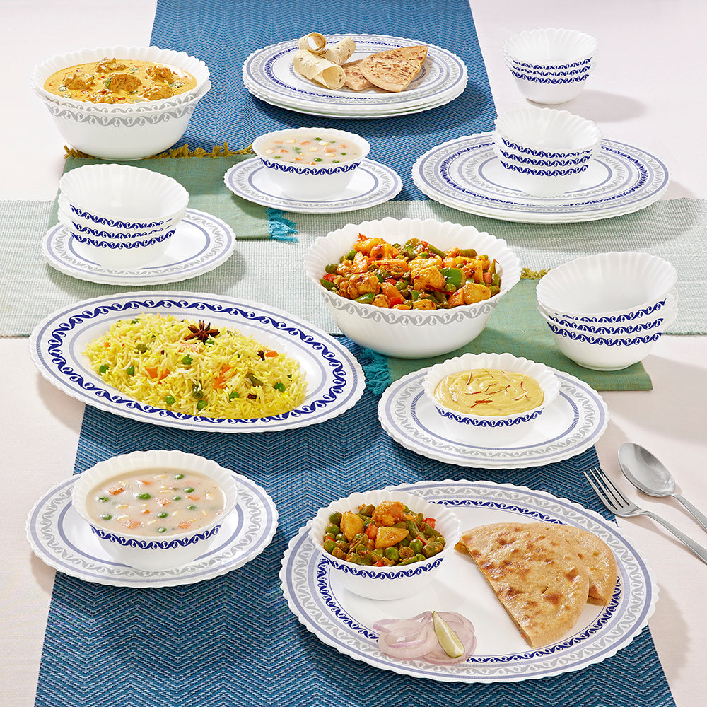 Larah by Borosil Jazzblue Dinner Set 36 pc Set: Serves 8