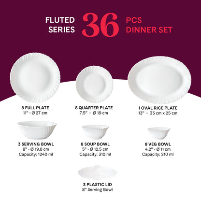 Larah by Borosil, Marina Peach Dinner Set 36 pc Set: Serves 8