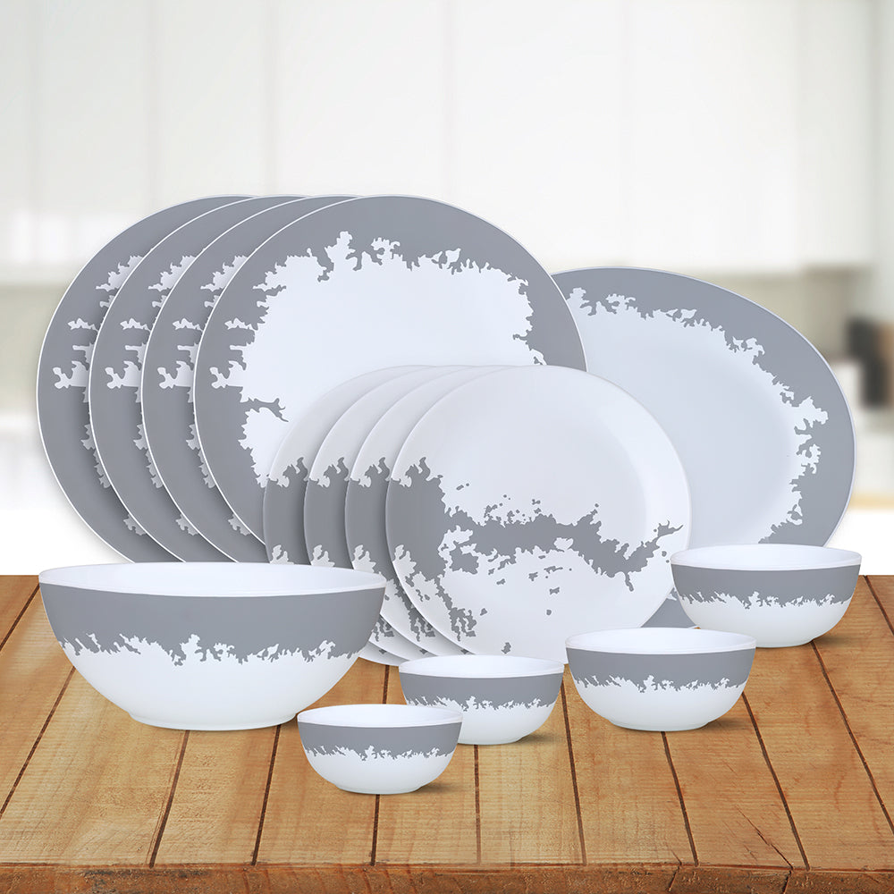 Larah by Borosil Silver Luna Dinner Set 36 pc Set: Serves 8