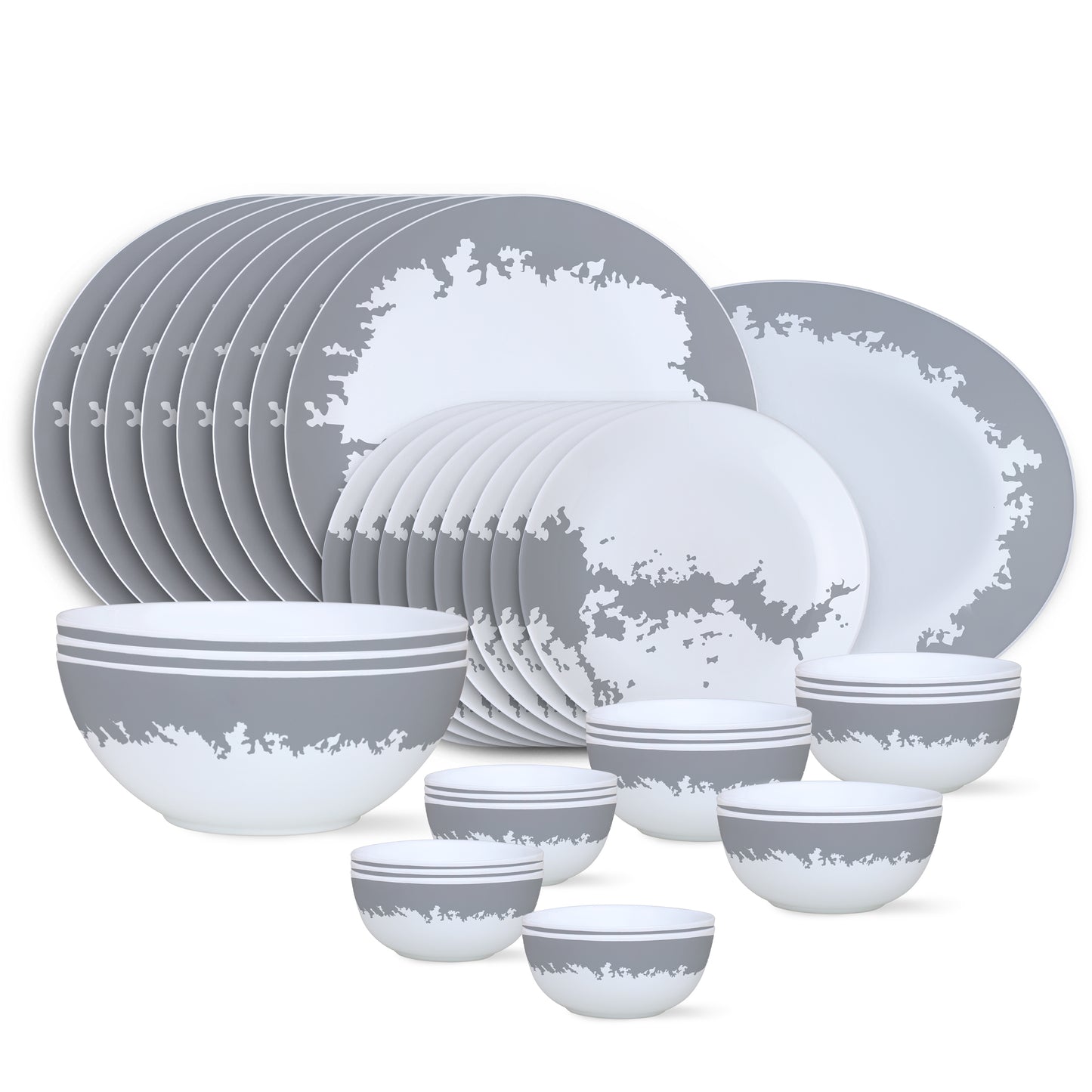 Larah by Borosil Silver Luna Dinner Set 36 pc Set: Serves 8