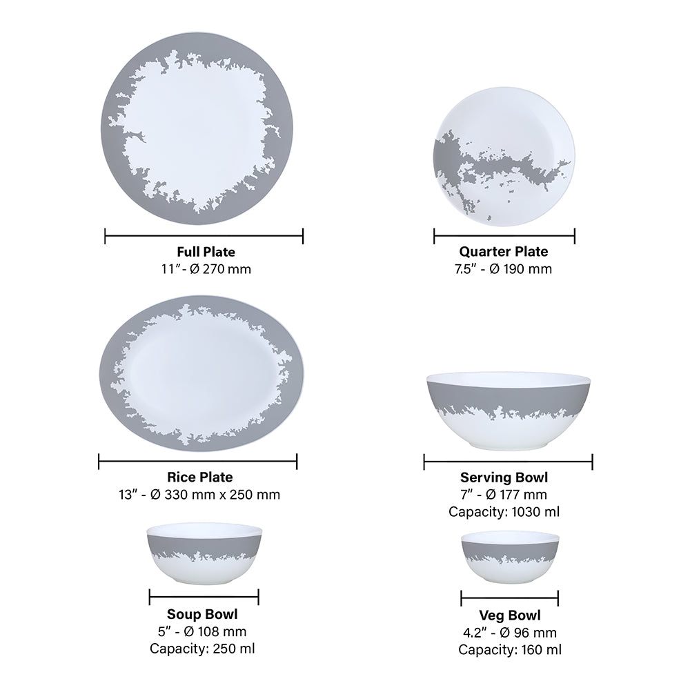 Larah by Borosil Silver Luna Dinner Set 36 pc Set: Serves 8