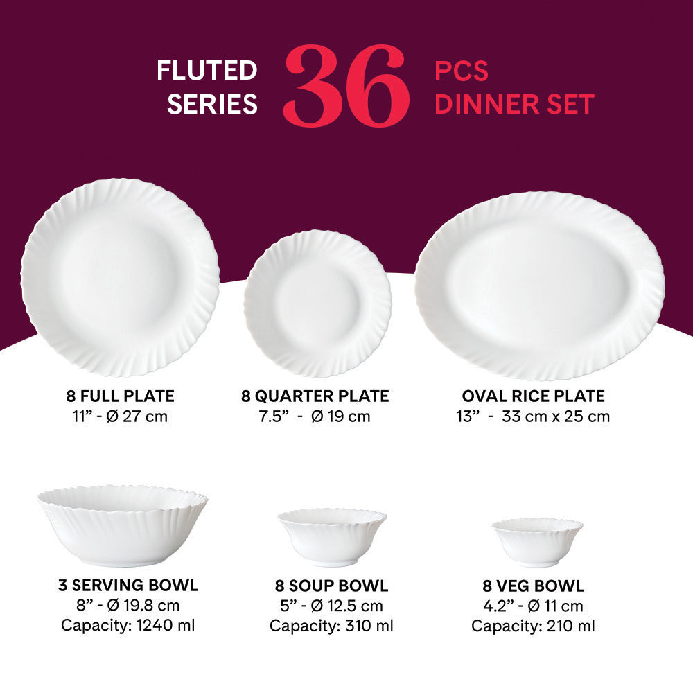 Larah by Borosil, Twig Dinner Set 36 pc Set: Serves 8